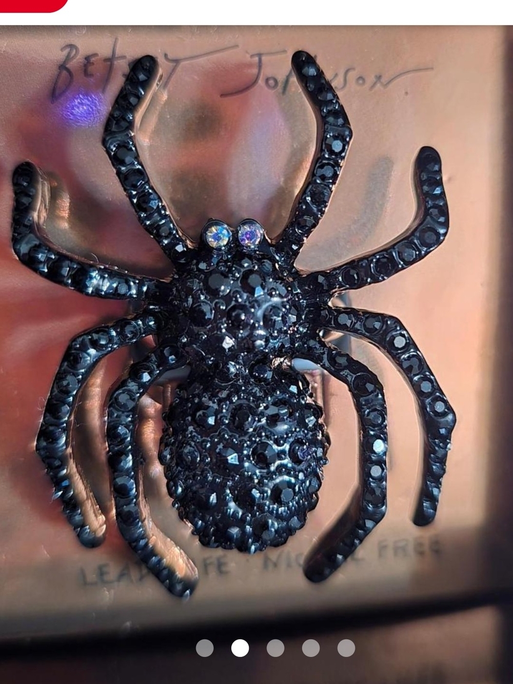 Betsey Johnson Black Crystal Spider Stretch Ring Bnib Ti M